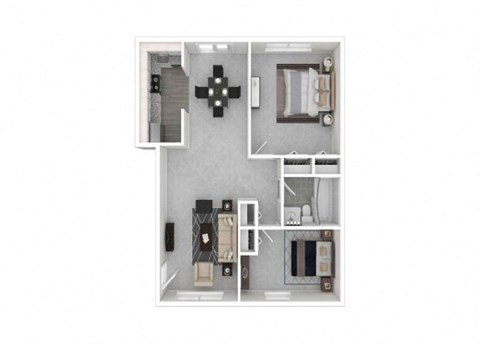 Floor plan for 2 beds, 1 bath, 900 sqft